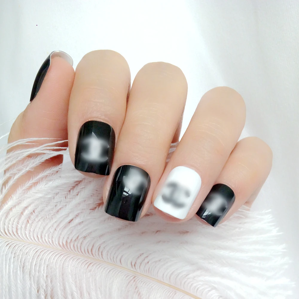 

Navy Blue Acrylic Fake Nails Press Ons Brand Fake Nails With Glue Stickers DIY Woman Japanese Manicure Accessory