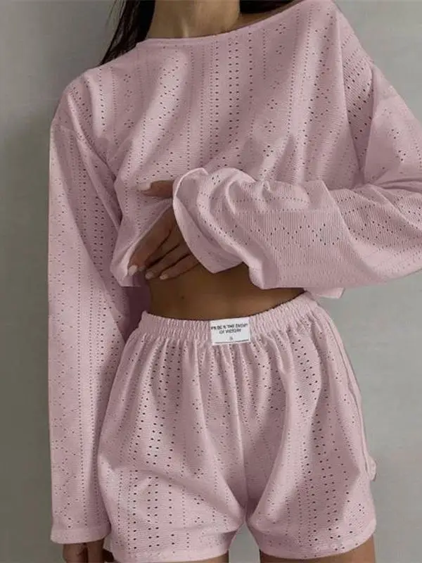 

Модный повседневный женский комплект из 2 предметов: топ и шорты, весенний сезон, полиэстер, с длинным рукавом, круглый вырез, короткие брюки, нарядный комплект