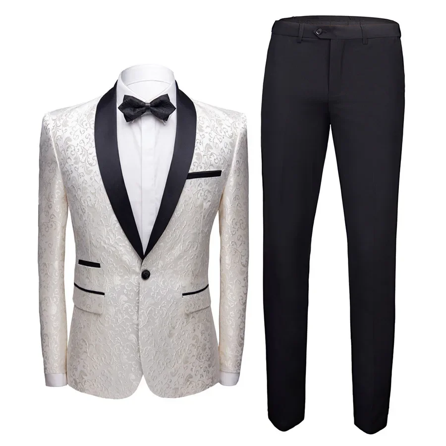 2023 Oversized Men\'s Floral Suit Pants Set, Slim Fitting Wedding Groom Dress, Banquet Stage Outfit