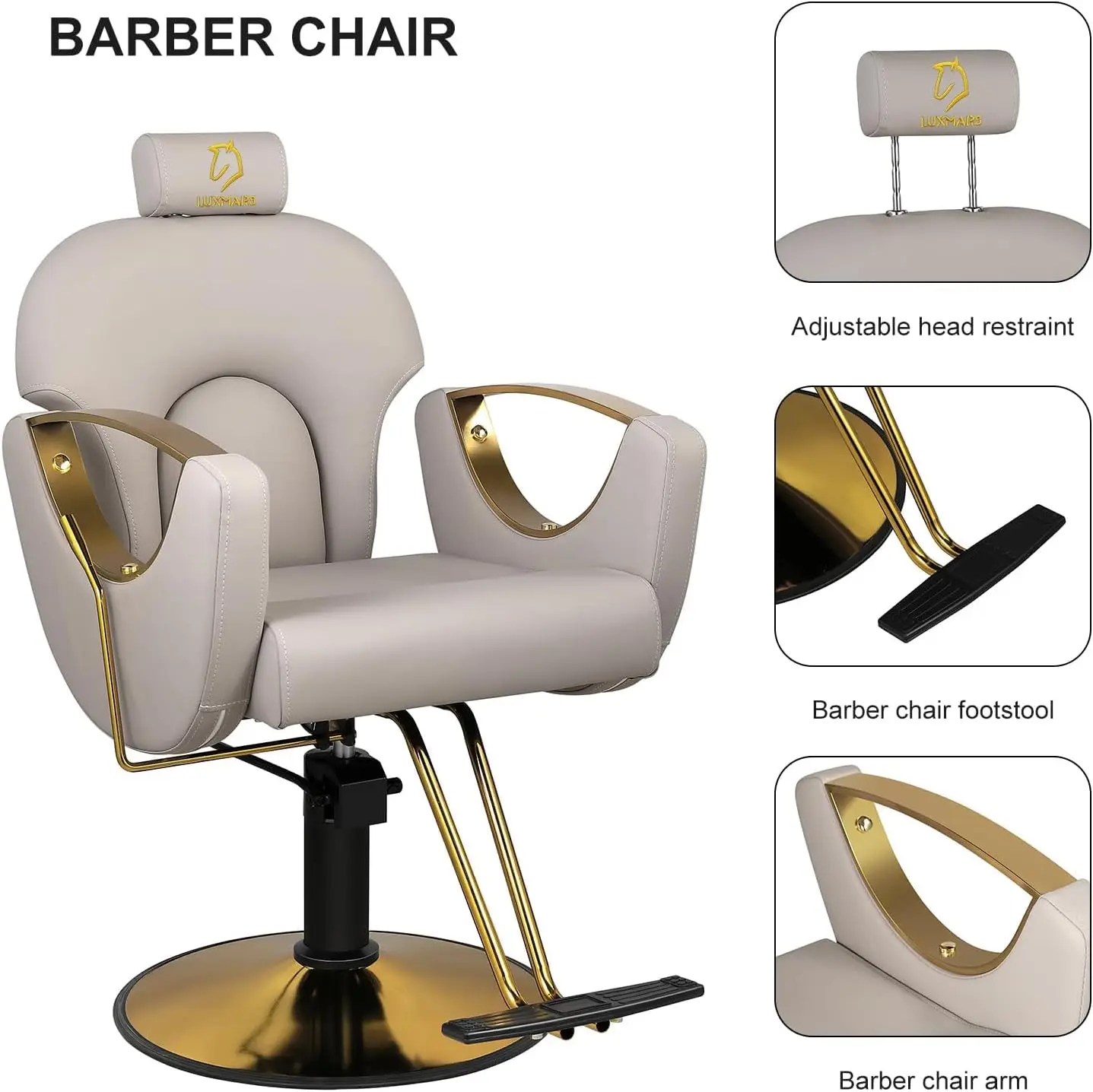 LUXMARS-Silla de barbero reclinable, sillón hidráulico de Pu, altura ajustable, para salón de belleza