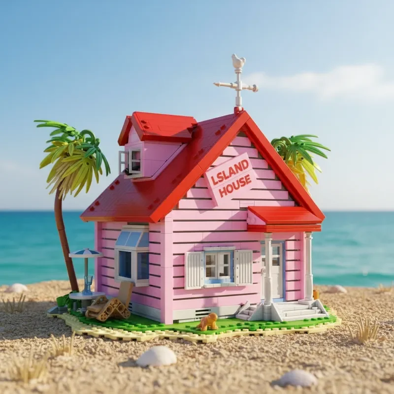 FUNXINEE 1434PCS Master Roshi Eilandhuis Bouwstenen Anime Seaside Villa Houten Cabine Creatieve Model Kit Gift