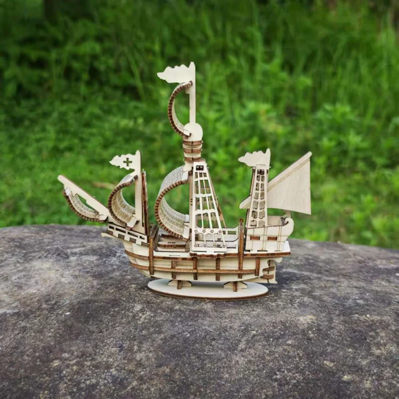 DIY Boat 3D Three-dimensional Wooden Handmade Puzzle Assembly Pressure Relief Model  Ornament Adult Toy Gift