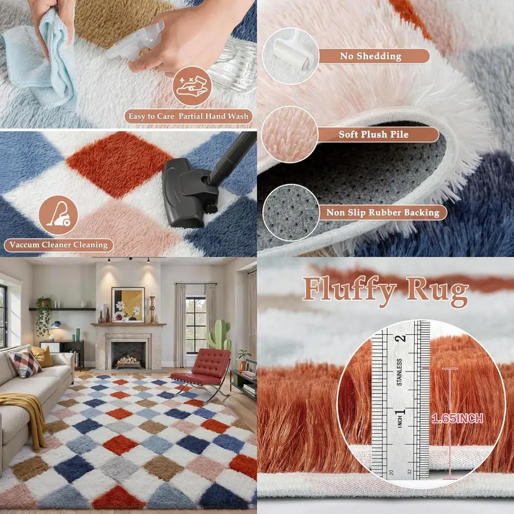 

Colorful Soft Shag Area Rug, 8x10 for Living Room, Bedroom - Modern High Pile, Non-Slip Fuzzy Carpet for Stylish Home Decor