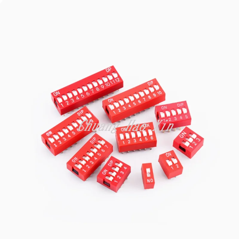 10pcs Slide Type Switch Module 1 2 3 4 5 6 7 8 10 12 PIN Bit 2.54mm Position Way DIP Red Pitch Toggle Switch Red Dial Switch