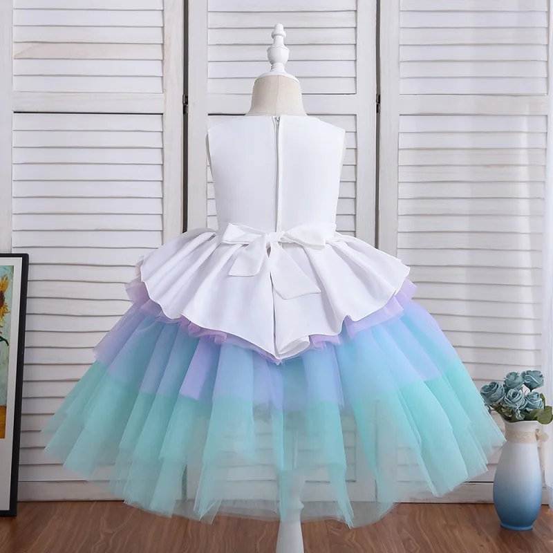 Fashion Baby Girl Princess Layered Tutu Dress Sleeveless Child Patchwork Tulle Vestido Party Pageant Birthday Baby Clothes 3-9Y