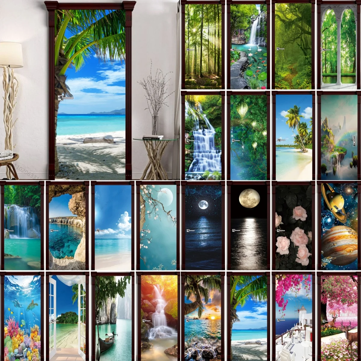 3D diy דבק עצמי מדבקת חוף מדבקת pvc מפל שמש יער סלון טפט אמנות פוסטר קיר אגם תפאורה הבית