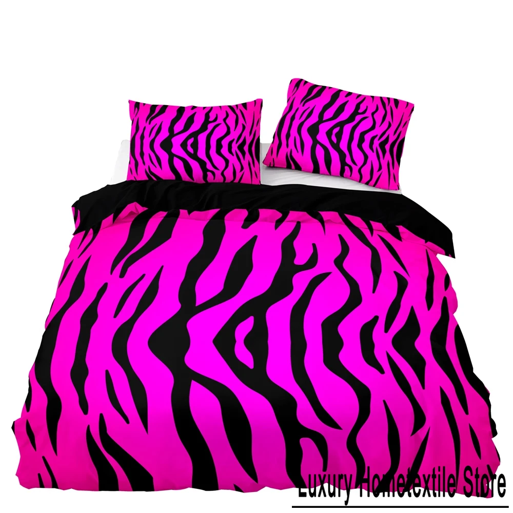 Gorgeous Pink Bedding Set Tropical Style Quilt Cover Black Leopard Strip Cover and Pillow Case 3D Print 240*220 Double King Size