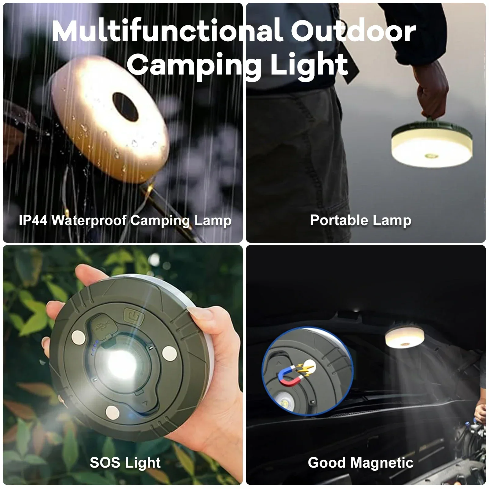 10M Camping String Light 4-in-1 Tent Light Rechargeable RGB&Warm Light 8 Mode Outdoor/Indoor Hanging LED Fairy Light for Camping