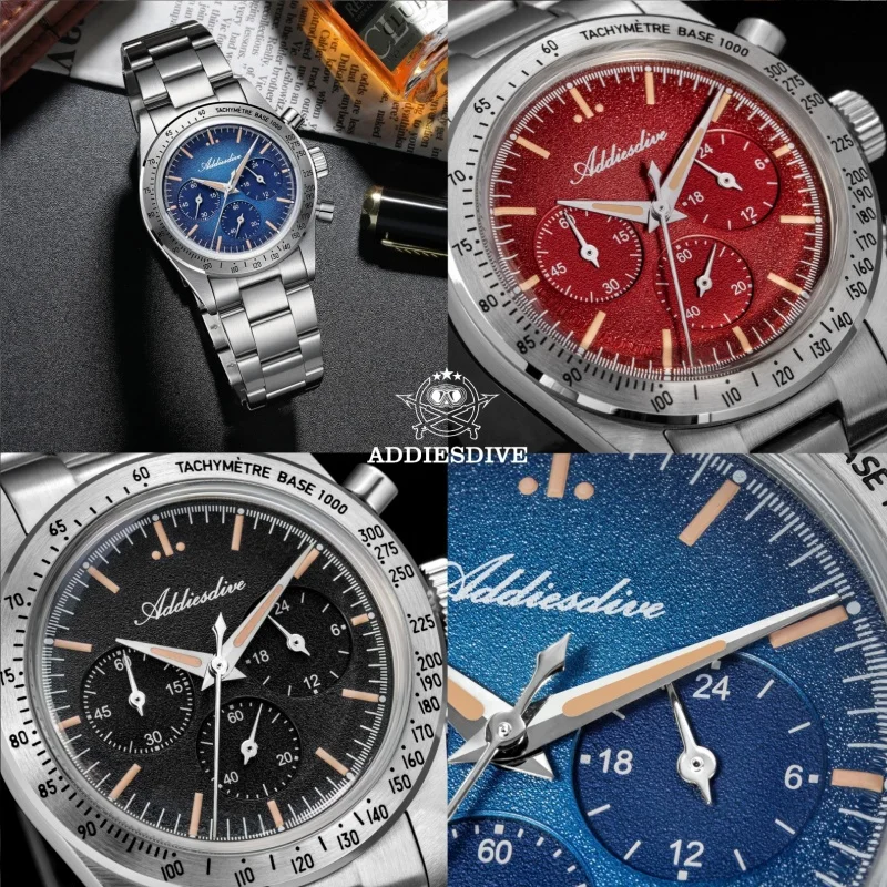 ADDIESDIVE Hot Sale Men Leisure Watch 316L Stainless Steel 0S20 C3 Vintage Luminous 100m Waterproof Quartz Chronograph Watch