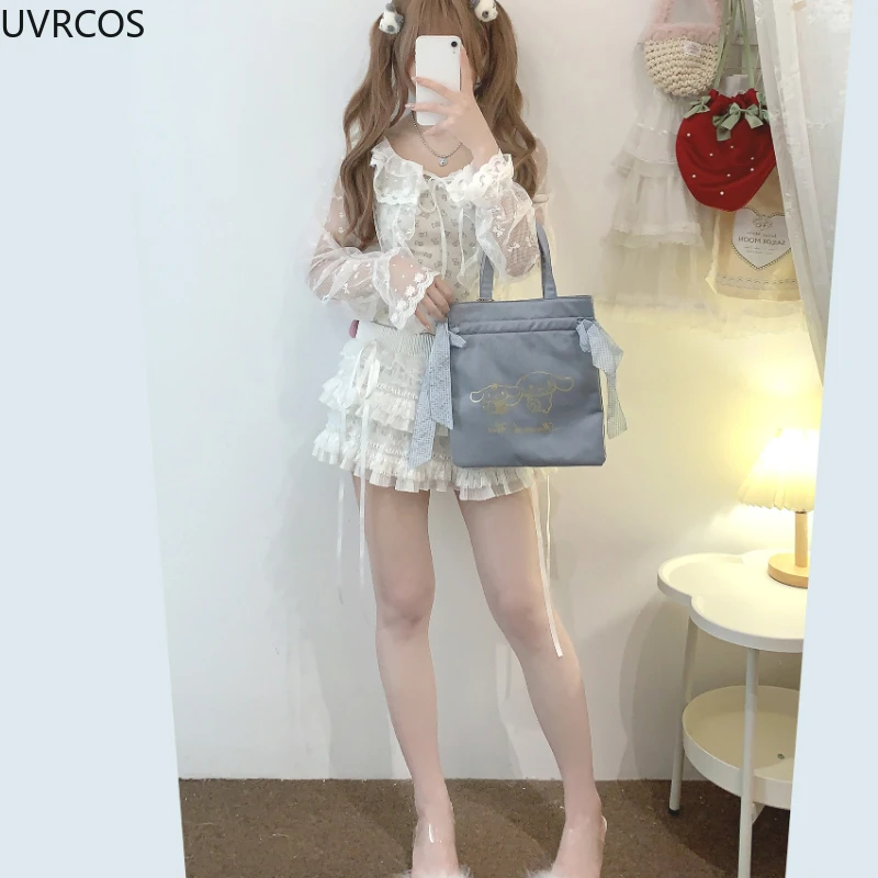 Kawaii Cute Lolita Style Short Cardigan Women Sweet Lace Bow Ruffles Lace-ups Chiffon Coat Korean Fashion Casual Loose Crop Tops