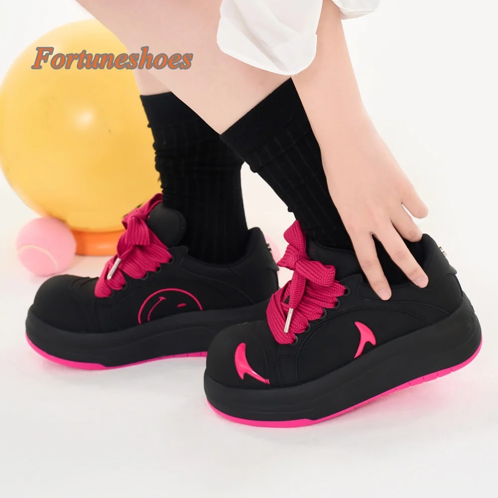 

Cross Tied Platform Sports Shoes Patchwork Round Toe Lace Up Sweet Flat with Shoes Fashion Casual 2025 Newest Spring Solid Shoes