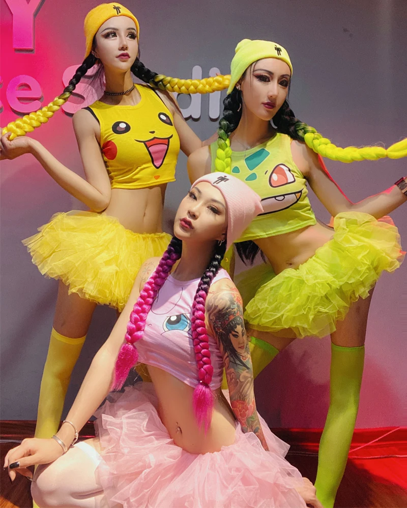

Cute Candy Party Gogo Dance Team Leader Outfit New Nightclub Bar DS Performance Costume Puffy Skirt Set Stage Ethnic Women's ...