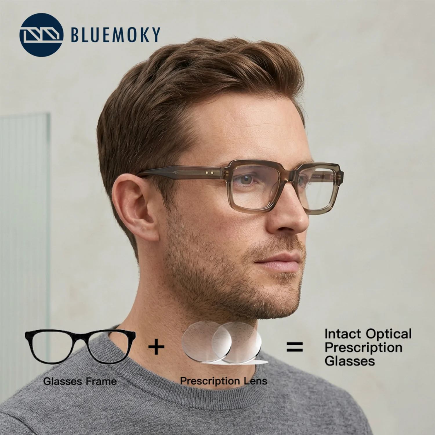 

BLUEMOKY Rectangle Prescription Glasses Men's Handmade Acetate Optical Lenses Photochromic anti blue light Eyeglasses