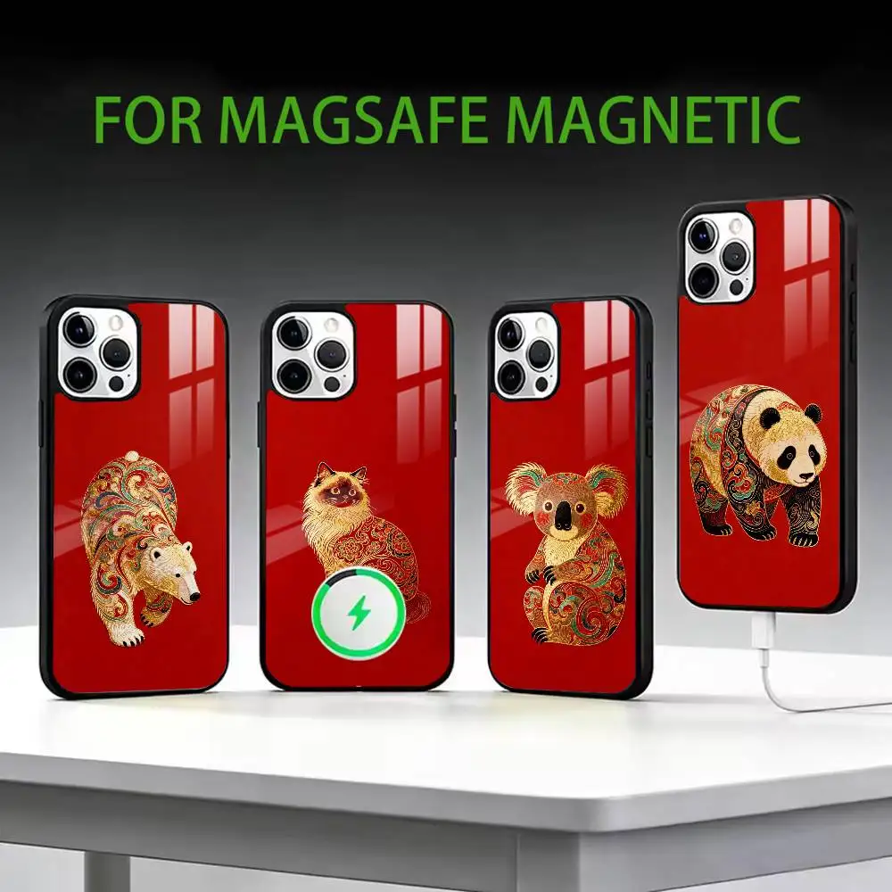 

Chinese Style Cute Beast Phone Case For iPhone17,16,15,14,13,12,11 Plus,Pro Max Magnetic For Magsafe Wireless Charging