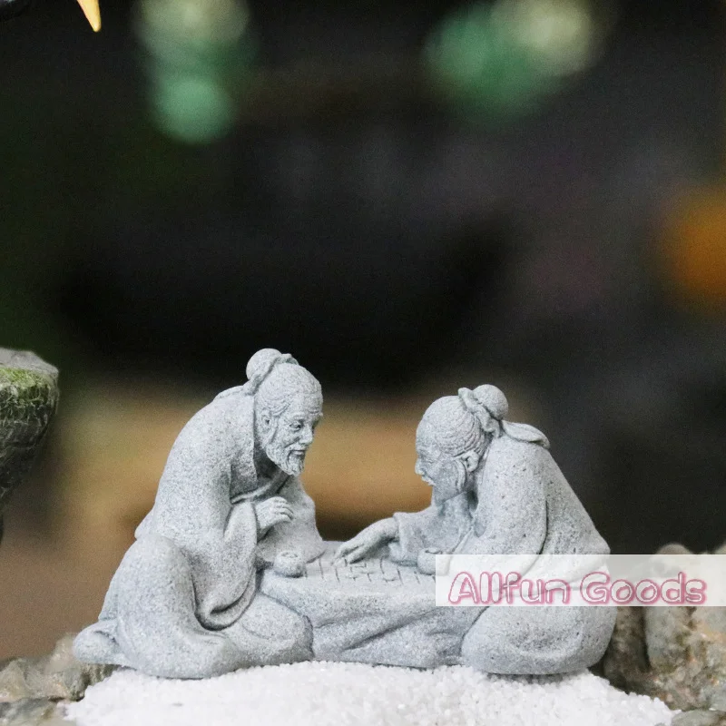 [TG835]Chinese Elder Playing Chess Statues Miniature Landscape Decoration Miniature People Bonsai Rockery Aquariums Ornaments