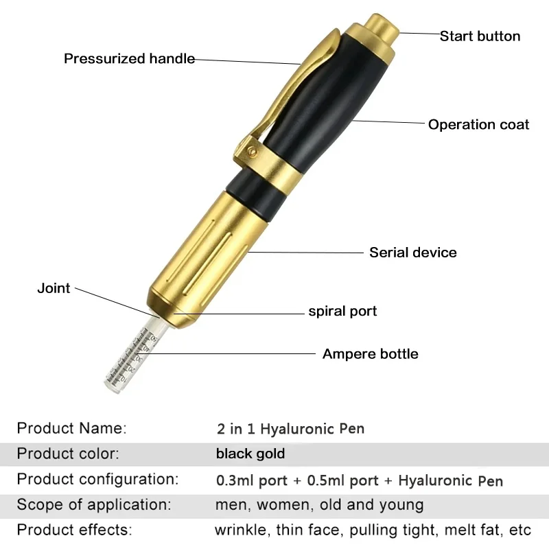 Hyaluronic Pen Filler Injection Hyaluronic Acid 0.3ml 0.5ml Hyaluron pen Semi-permanent needle For Lip No Needle Dermal Filler