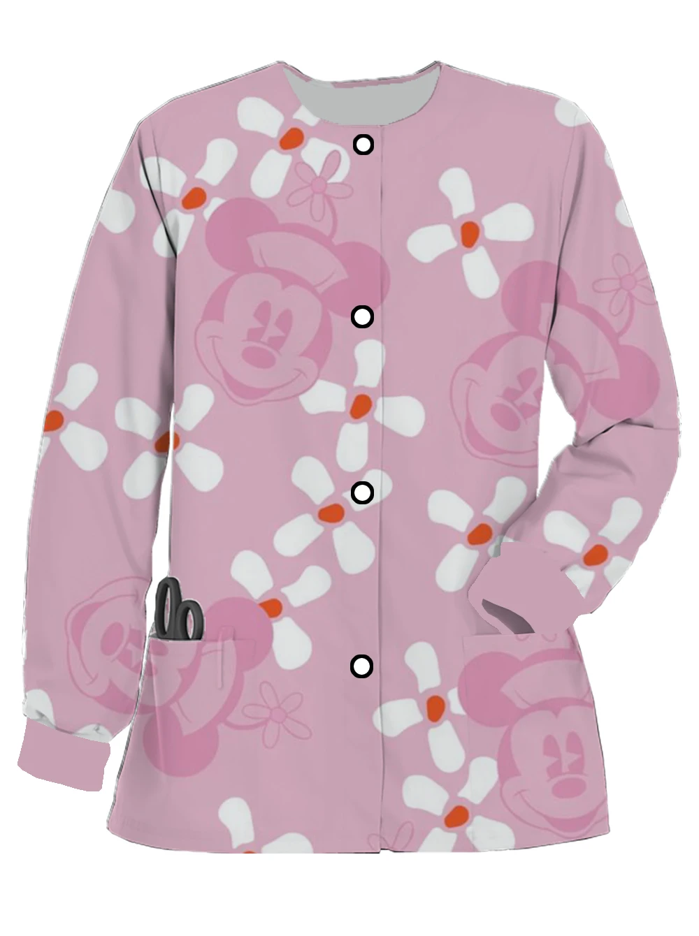 Hot-selling Disney Mickey printed spring and autumn beauty salon doctor work uniforms women's frosted long-sleeved nurse uniform