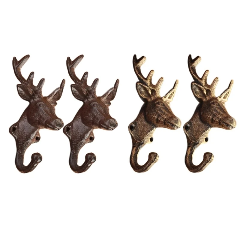 

Practical Deer Head Sturdy Iron Hook Set of 2 Pieces for Versatile Wall Hanging Decoration Home or Office Supplies