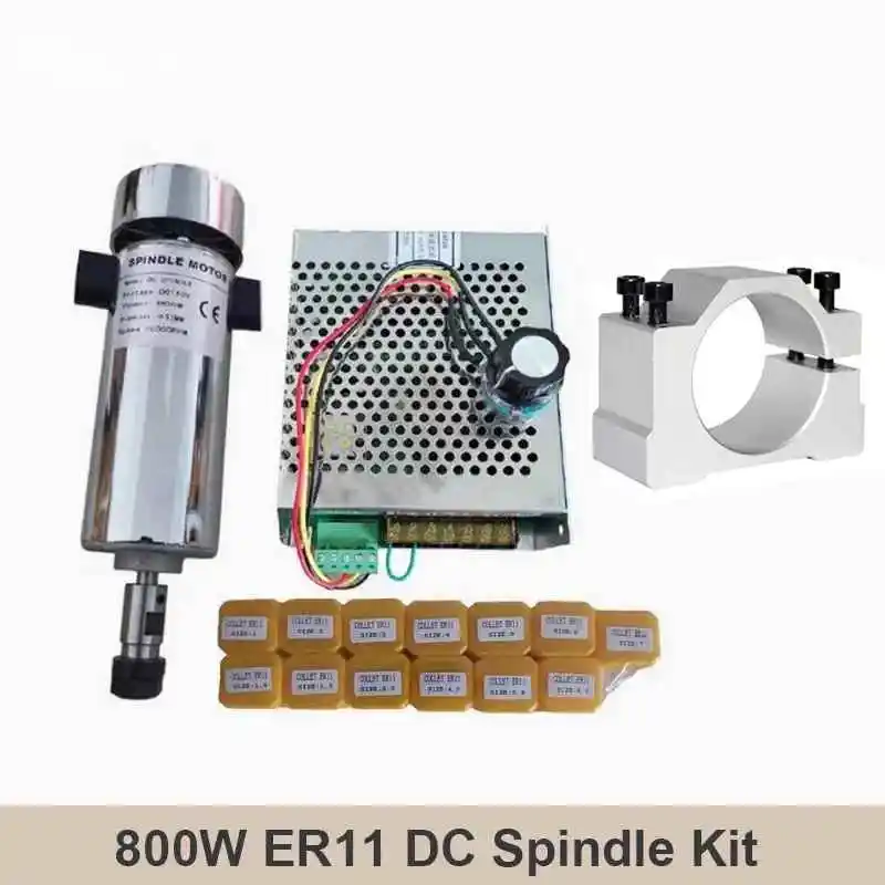 Spindle Motor + Power Supply Speed Governor For Engraving Air Cooled 0.8kw Dc110v 20000rpm Spindlemotor Kit Er11/ Chuck 800w
