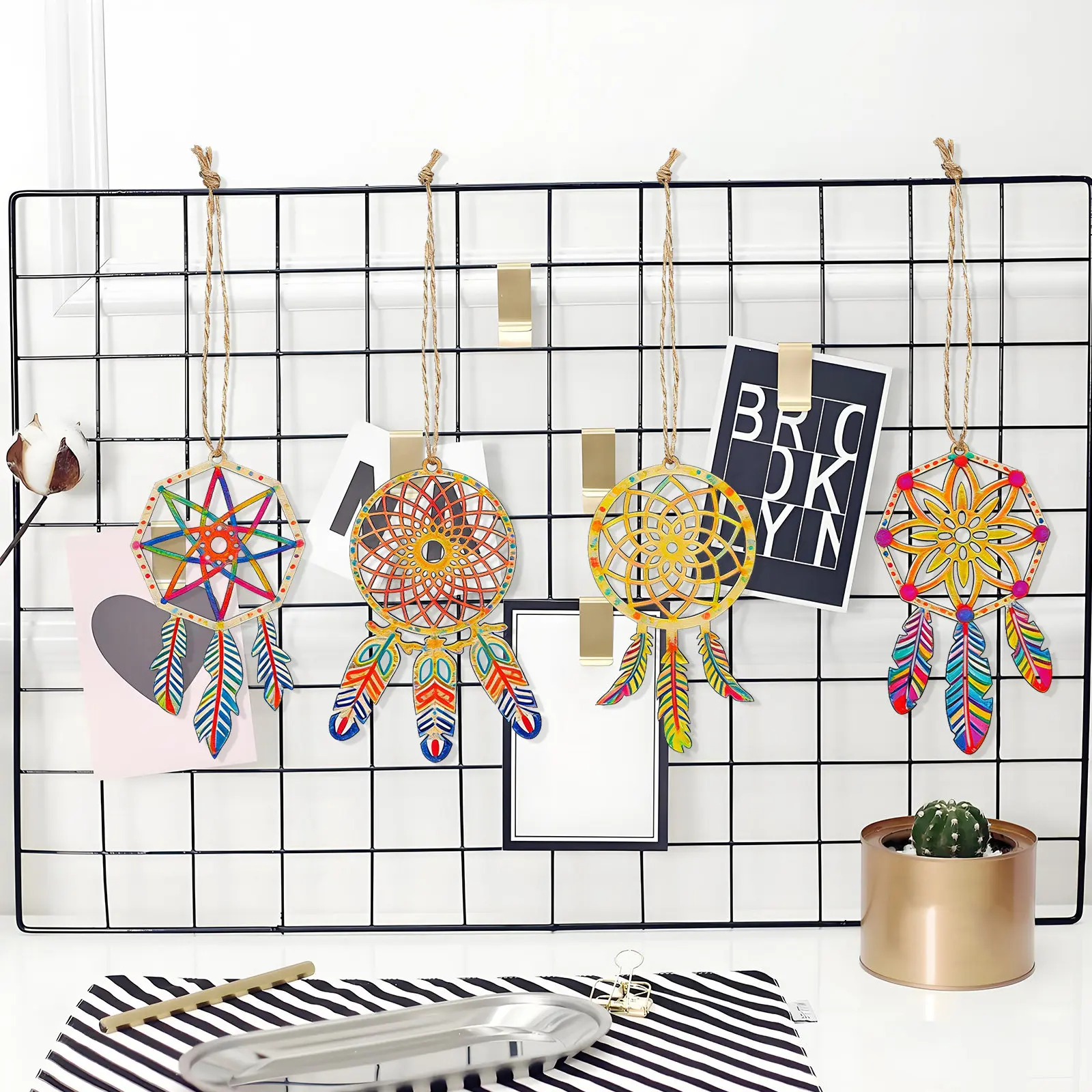 40Pcs Wooden Dream Catchers Simple Elegant Tassel Pendants Bedroom Wall Hanging Decors Unique Home Decoration Wooden Pendants