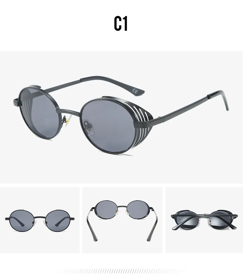 OEC-MANAGEMENT CPO Oval Punk Vintage Sonnenbrille Frauen Männer Runde Marke Designer Sonnenbrille Weibliche Steampunk Retro Brillen UV400 Oculos – Detail 4