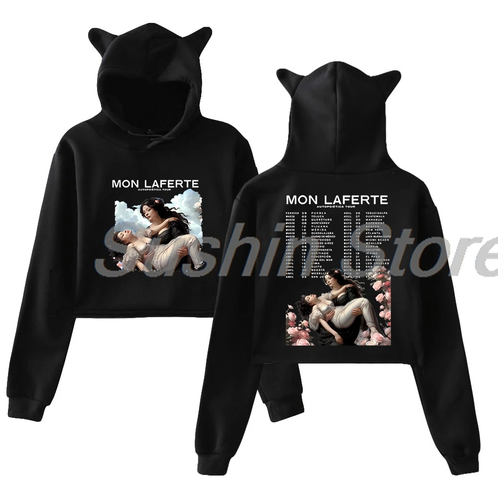 Mon Laferte Autopoietica Tour Pullover 2024 World Tour Female Cat Ears Hoodie Long Sleeve Crop Top Women's Clothes