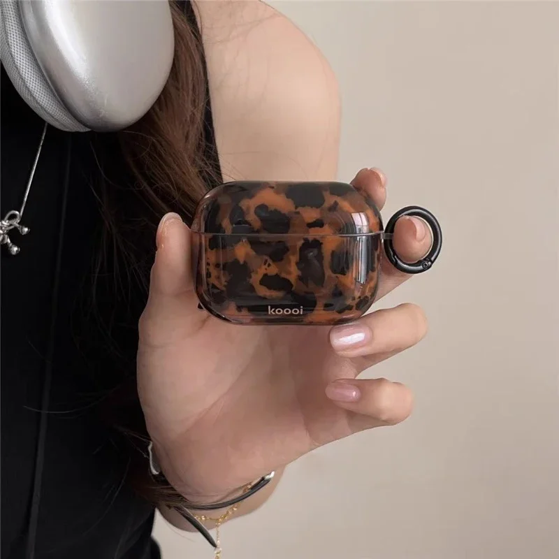 Tortoiseshell Amber Leopard Print Protective Case for Airpods1/2/3/pro Wireless Bluetooth Headphone Case with Drop-proof Soft