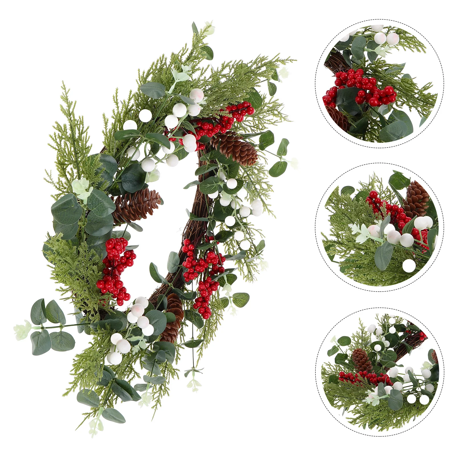 

1pcs Christmas Wreath Artificial Pine Cone Red Berry Decor For Front Door Indoor Outdoor Holiday Season Hanging Garland Winter