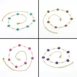 Lovely Handwoven Crystal Flower Stainless Steel Necklace For Female Minority Design Sense Titanium Steel Choker For Women