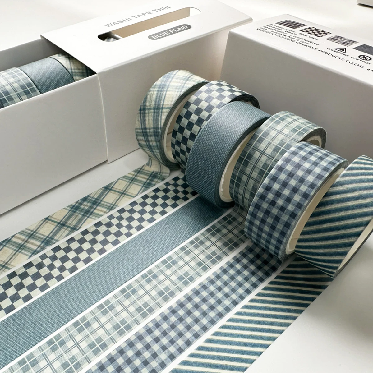 Kariertes Washi-Tape-Set, 6 Rollen, ästhetische dekorative Klebebänder mit Gittermuster und Punkten für Tagebuch, Scrapbooking, DIY-Bastelarbeiten und Planer