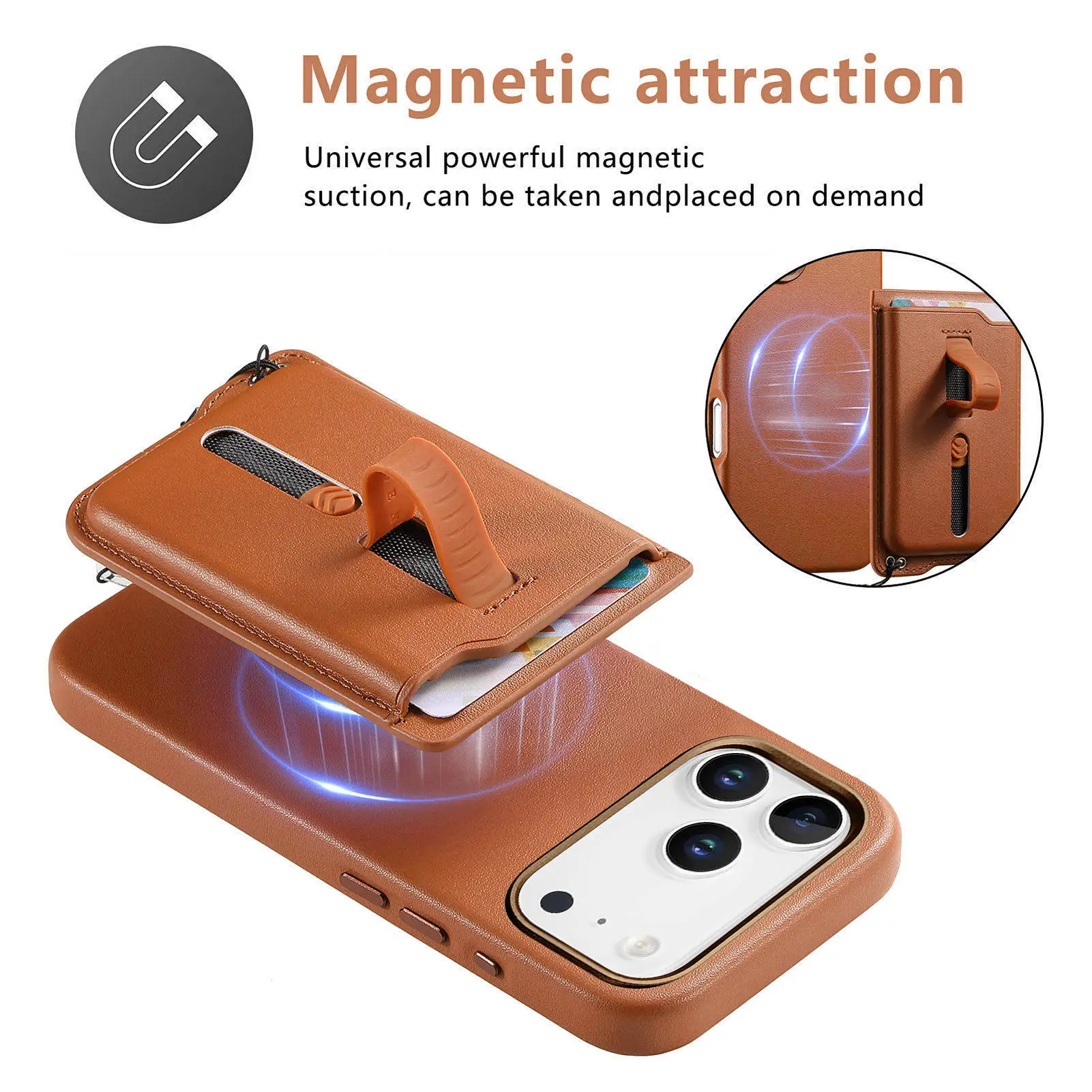 2 في 1 محفظة جلدية مغناطيسية قابلة للفصل حافظة سولت لهاتف آيفون 17 برو ماكس 16 بلس 15 14 13 12 غطاء حقيبة معصمه منزلق
