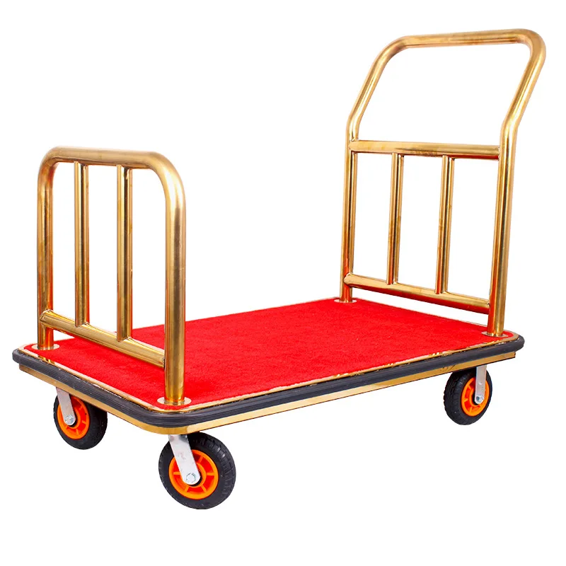 Metal Luggage Cart, Airport Load Stainless Steel Flat Trolley, Large Capacity Luggage Racks for Hotels