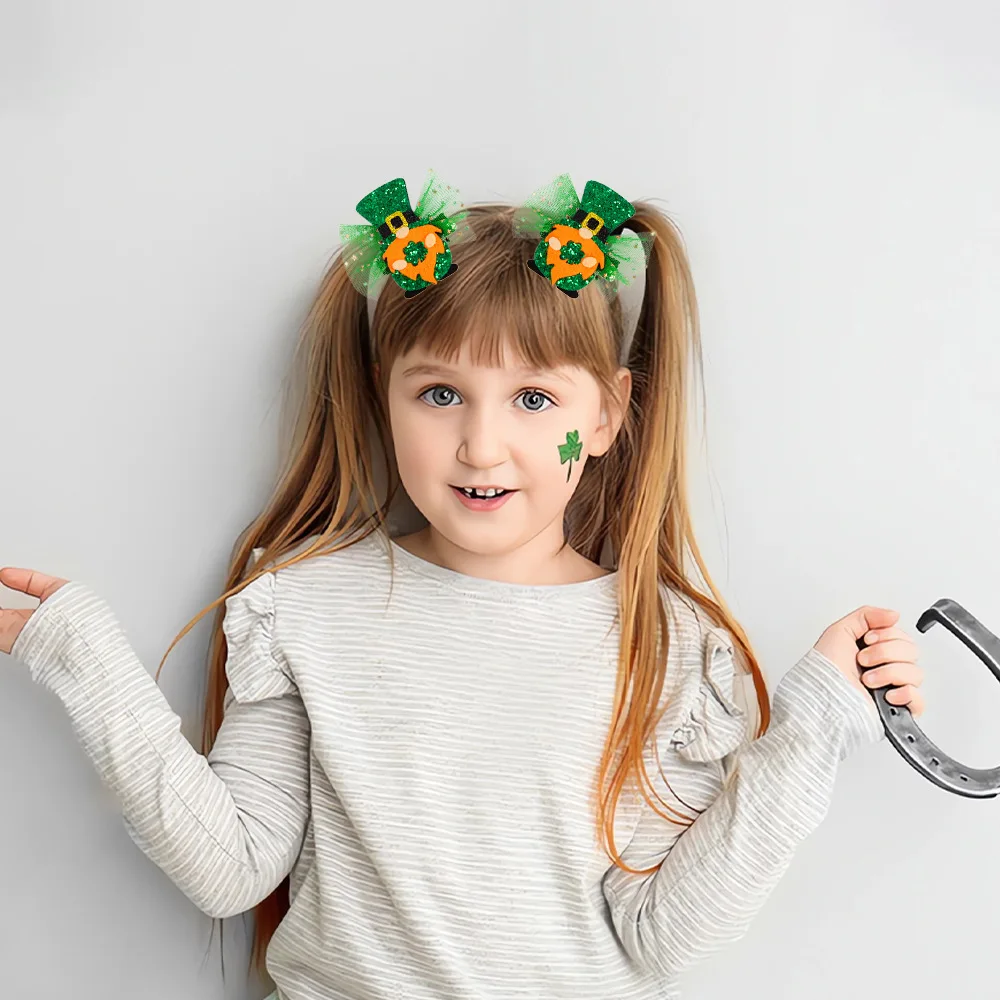 St. Patrick's Day Hair Clips Accessories Shamrock Hair Clips for Women Girls Green Leprechaun Top Hat Charm Hairpins Decor