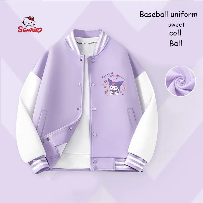 2024 Sanrio's New Spring Fall Children's Jacket Kawaii Cinnamoroll Kuromi Boys and Girls Baseball Uniform Student Sport Coat