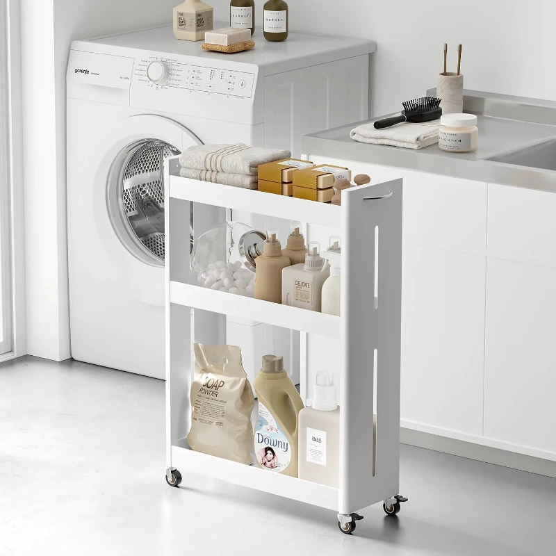 Refrigerator Washer Side Narrow Gap Storage Cart 360° Silent Caster Multi Compartment Laundry Detergent Bottle Organizer