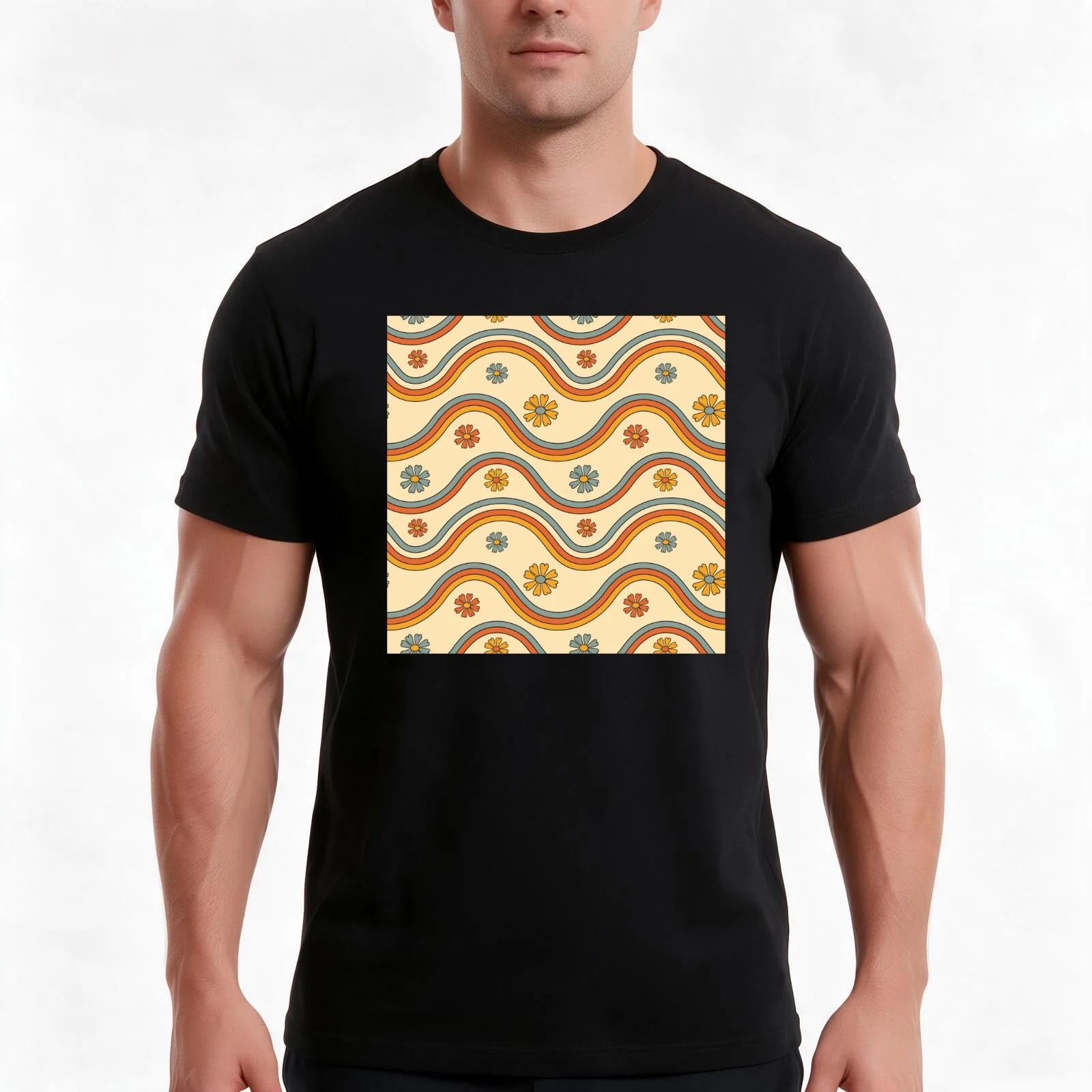 groovy flowers T-Shirt, Summer Casual Cotton Tee, Oversized Streetwear Tops, Vintage Graphic Print, Loose Fit Short Sleeve