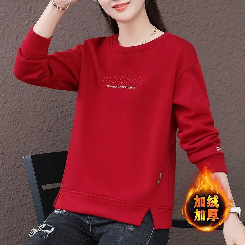 سترة برقبة دائرية مطرزة بحروف 2025 لخريف وشتاء نمط أجنبي مخملي جديد فضفاض ورقيق #3