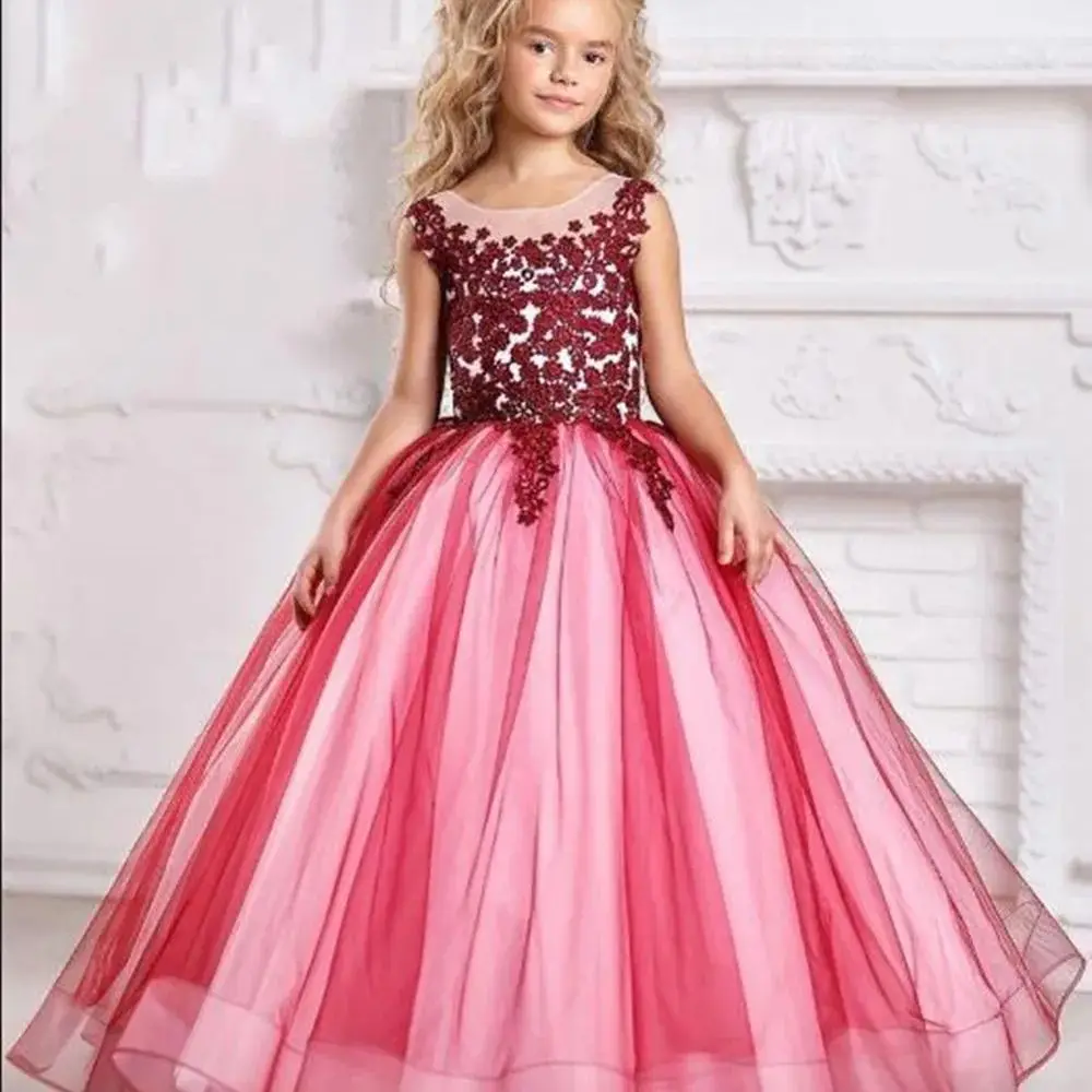 

Puffy Lace Baby Girl Party Dress Kids Layers Flower Girl Dresses Hi-Low Princess Dress Cute First Communion Gowns