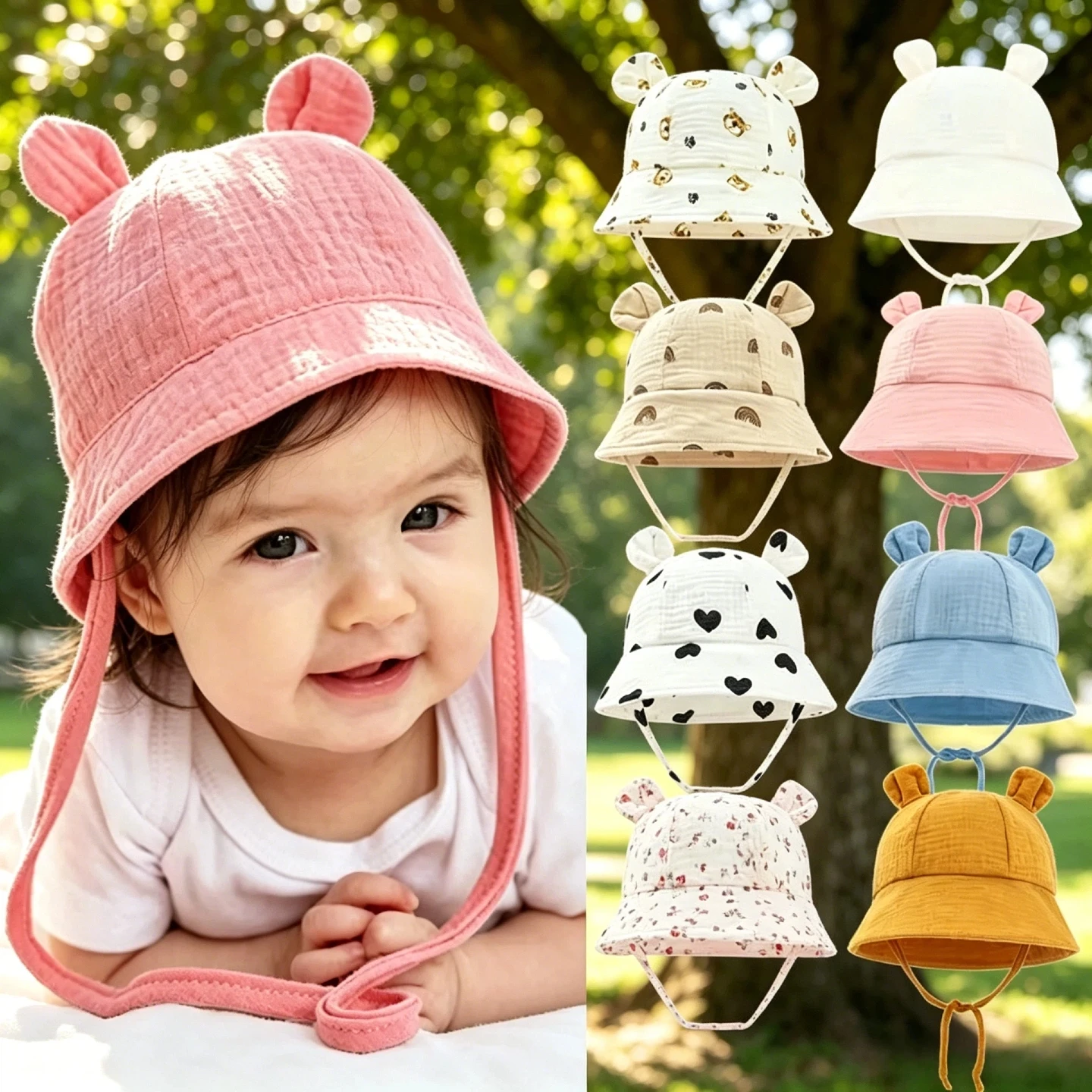 

Summer Muslin Cotton Baby Hat Infant Cap Panama for Kids Soft Baby Sun Hats Girls Boys Bucket Hat Accessories Children 3-12M