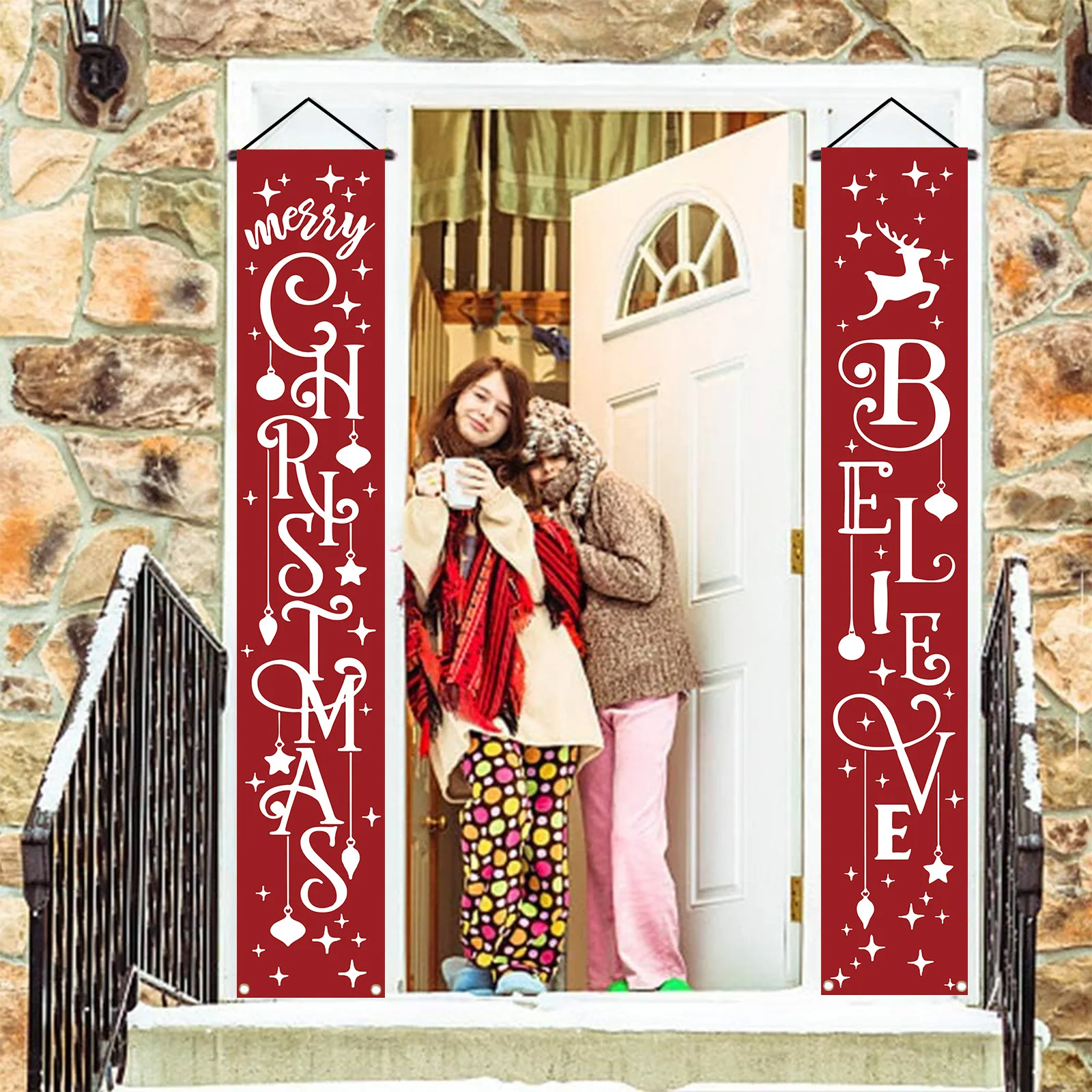 Hanging Flag Scene Layout Banner, Christmas Party Couplet Decorations, Holiday Party, Creative Porch, Atmosphere