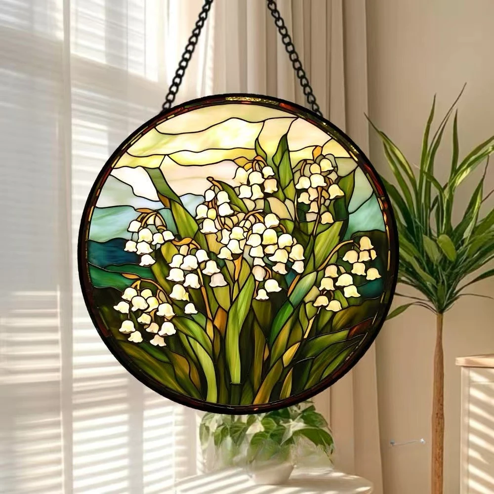 Lily of the valley sun catcher stained glass hanging round pendant window decoration