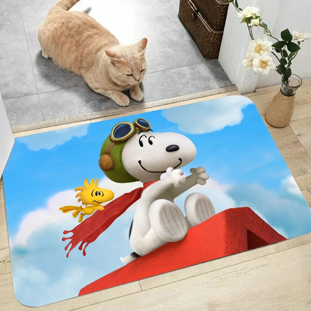 

Cartoon S-Snoopys Floor Mat Graphic Printed Flannel Doormats for Bathroom Kitchen Entrance Carpet Home Decor