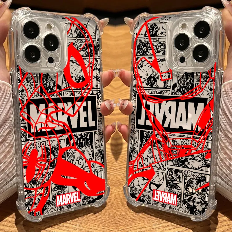 

Marvels Spiderman Ironman Avengers Phone Case Clear For iPhone 17 16 14 15 11 12 13 Pro Max 16E 16 Plus 17 Air Shockproof Cover