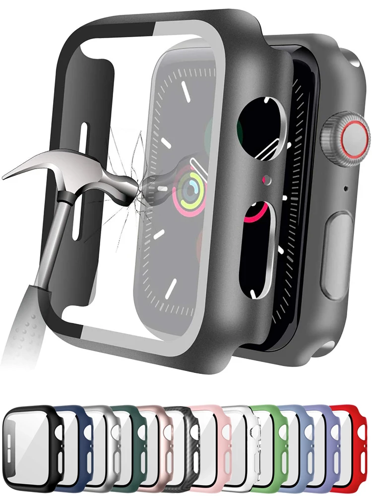 Tempered Glass+cover For Apple Watch Accessories 45mm 41mm 44mm 40mm 42mm Screen Protector Apple watch Case serie 9 4 5 6 SE 7 8