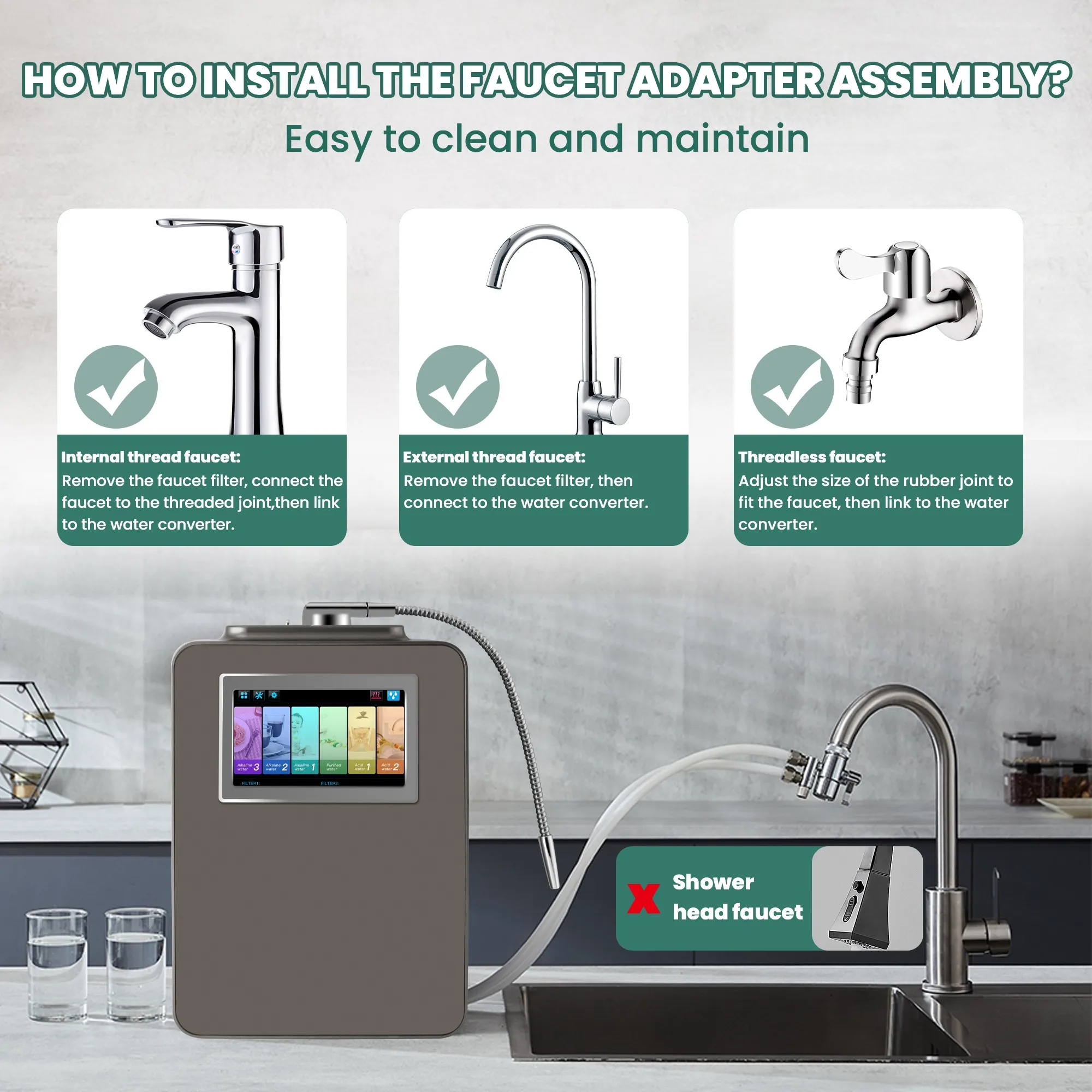 7.0 Inch 65K Touch Screen Alkaline Water Ionizer Hydrogen Rich Water Machine Water Electrolysis Machine For Household Hotel