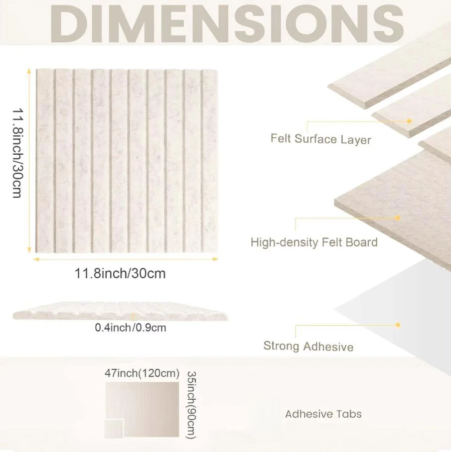 Fluted Acoustic Wall Panel Tiles Decorative Soundproof Felt Bulletin Pin Note Cork Board Corcho Pared for Office Home Wall Decor