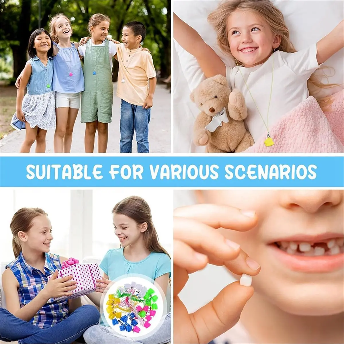 KSOL 50 PCS Tooth Saver Necklaces Tooth Necklace Little Box for Lost Teeth Milk Teeth Storage Cases for Tooth Fairy Bag