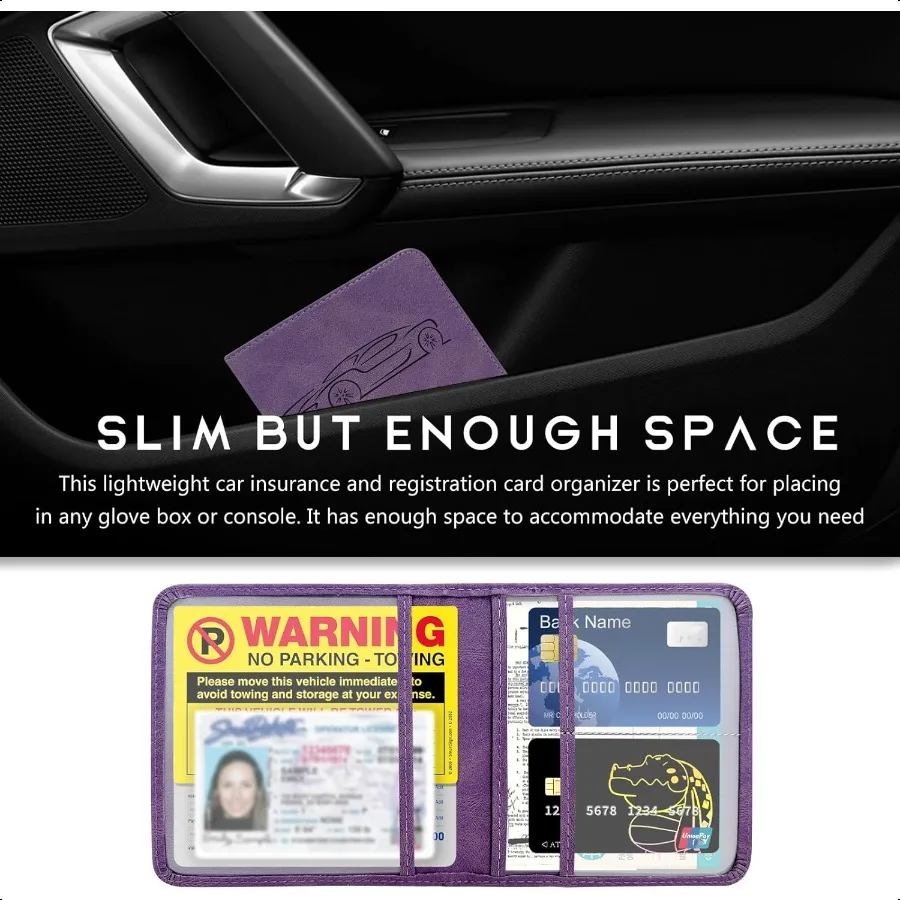 車両登録証保証書ホルダー 防水レザー 車用グローブボックスオーガナイザー マグネット開閉式 車用財布アクセサリー