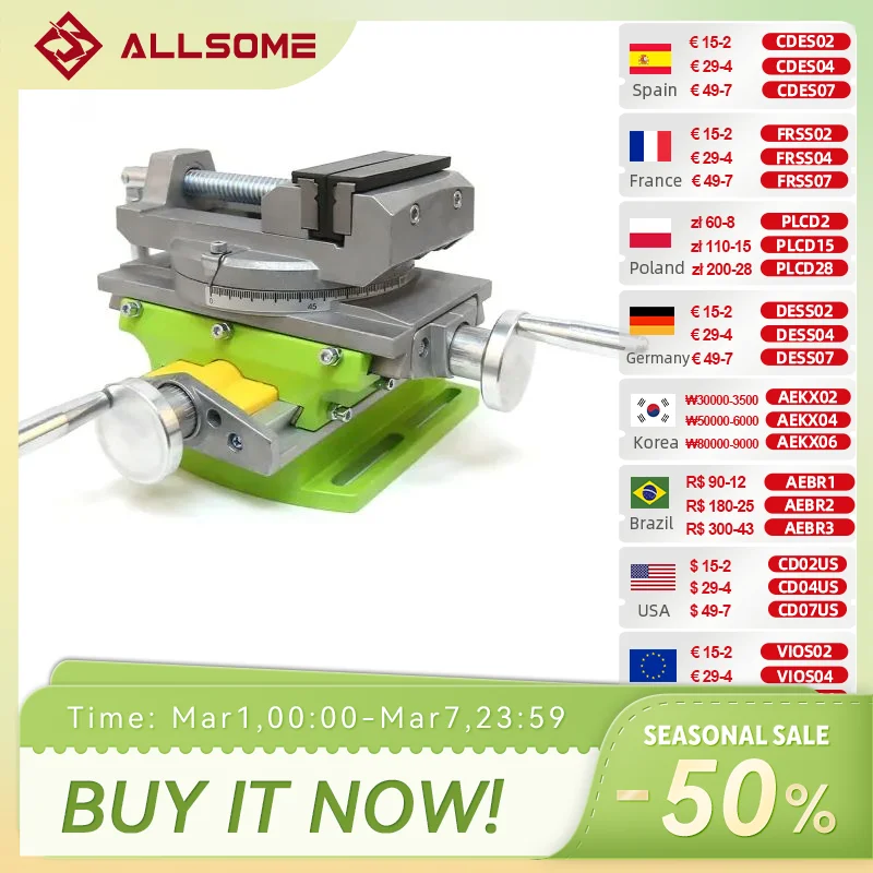 

ALLSOME 2 in 1 Milling Drilling Precision Vise Swivel Base Table Aluminium Alloy Compound Worktable