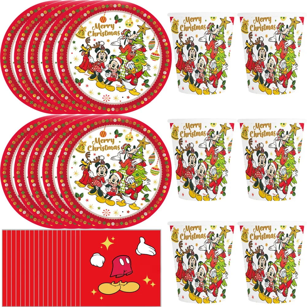 

Christmas Mickey Mouse Party Supplies Cartoon Birthday ChristmasTableware Paper Plate Paper Cup for Kid Favor Gift Party Decor